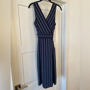 Antonio Melani navy blue pin-stripe wrap-like dress